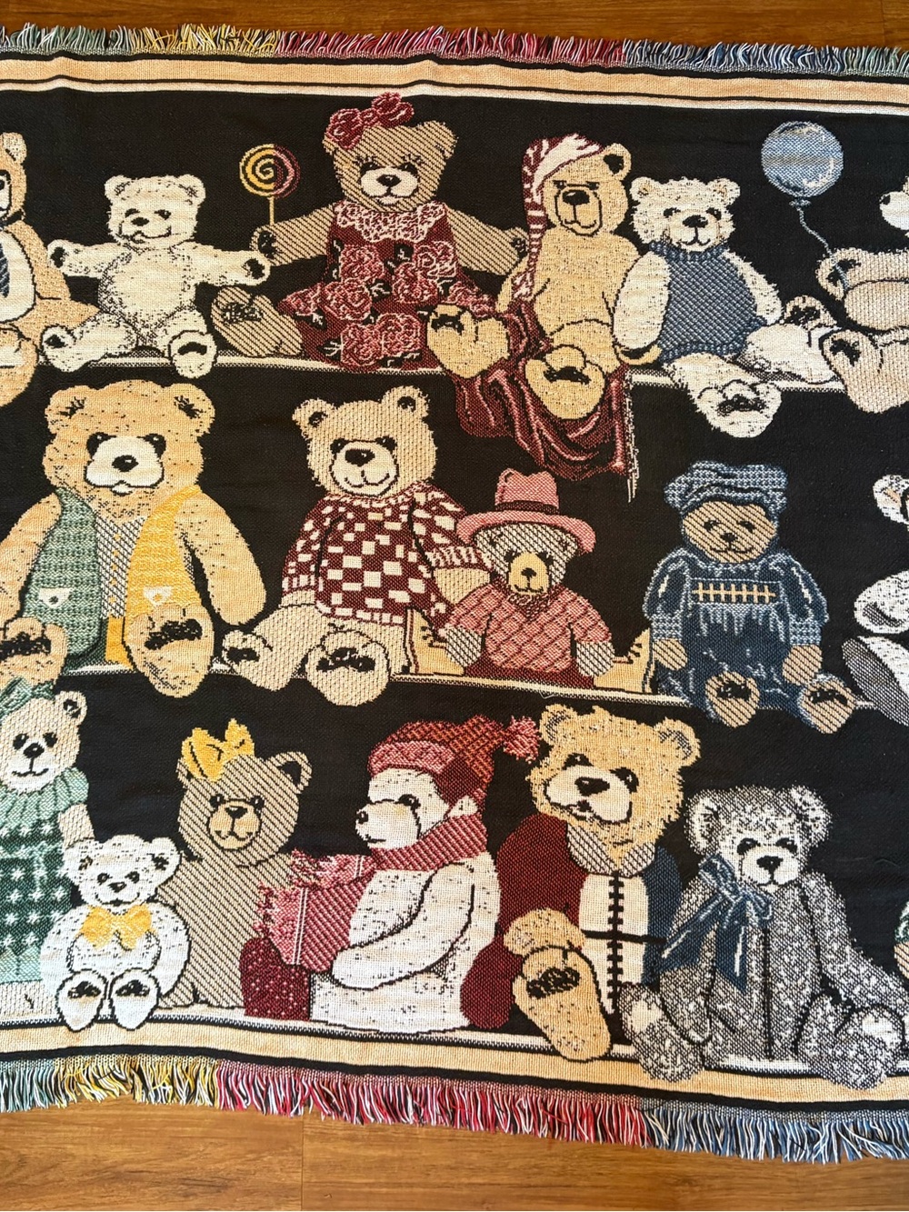 Teddy Bear Tapestry Throw Blanket Woven Cozy Decor 63”x 42” Cottagecore Fringe - Picture 2 of 10